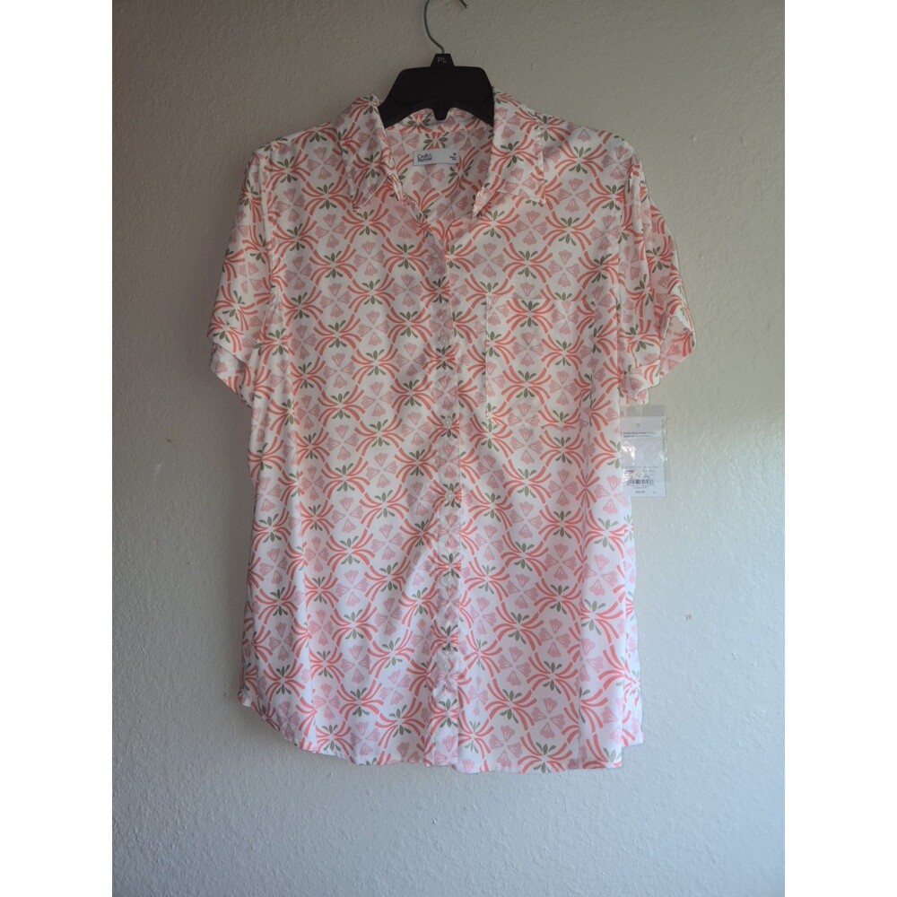 NWT Croft & Barrow Coral Floral Short Sleeve Shirt Blouse Brand New Size M